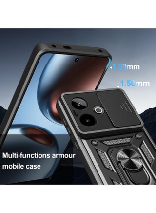 for realme GT 7 / GT 7T Case Cover, Slide Camera Lens Cover, Magnetic Ring Holder Kickstand Protective Phone Case for realme GT 7 / GT 7T, Black - view 2